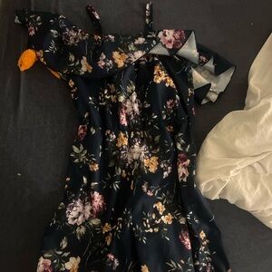 Elegant Floral  Dress in Navy